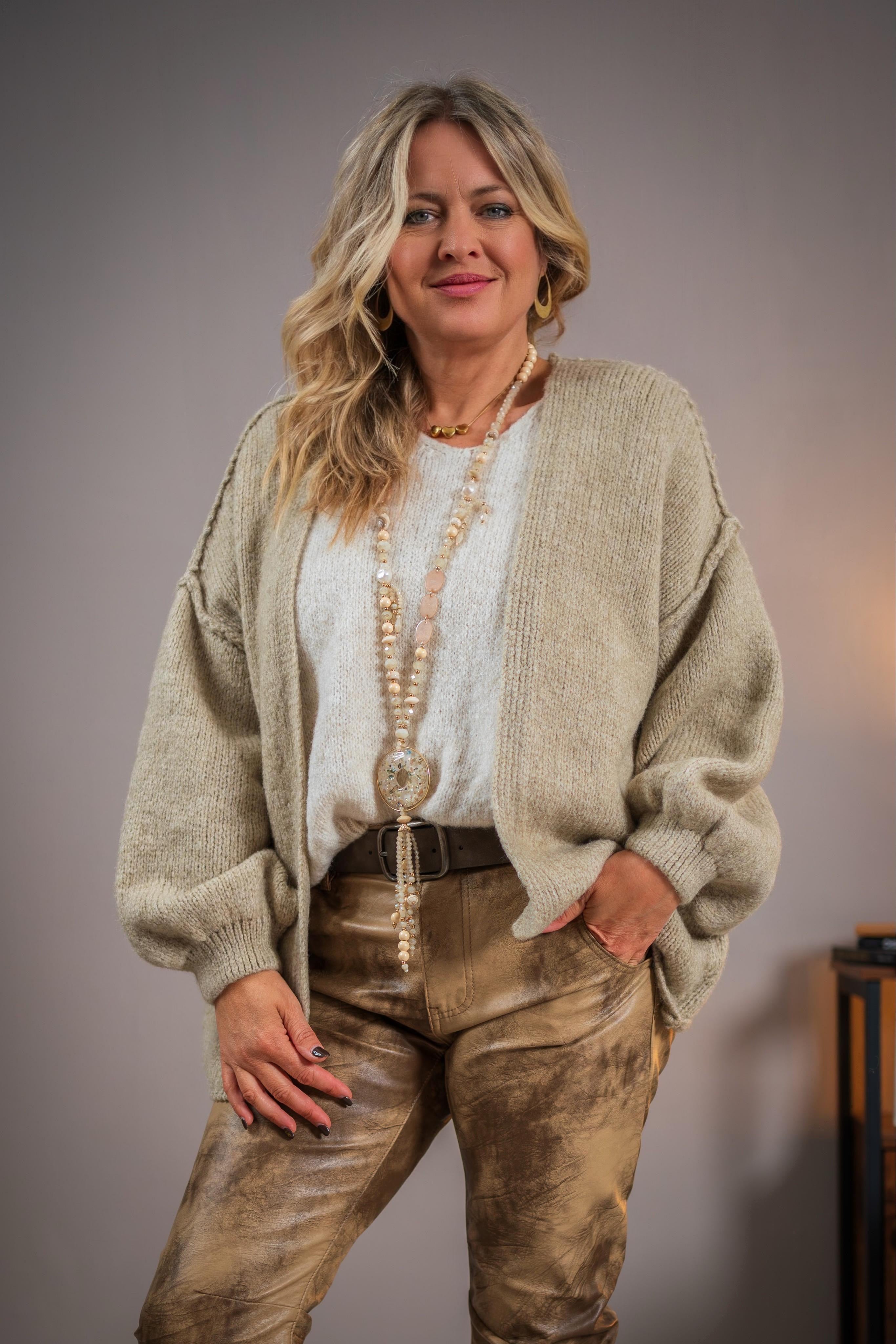 Oversize-Strickjacke, beige
