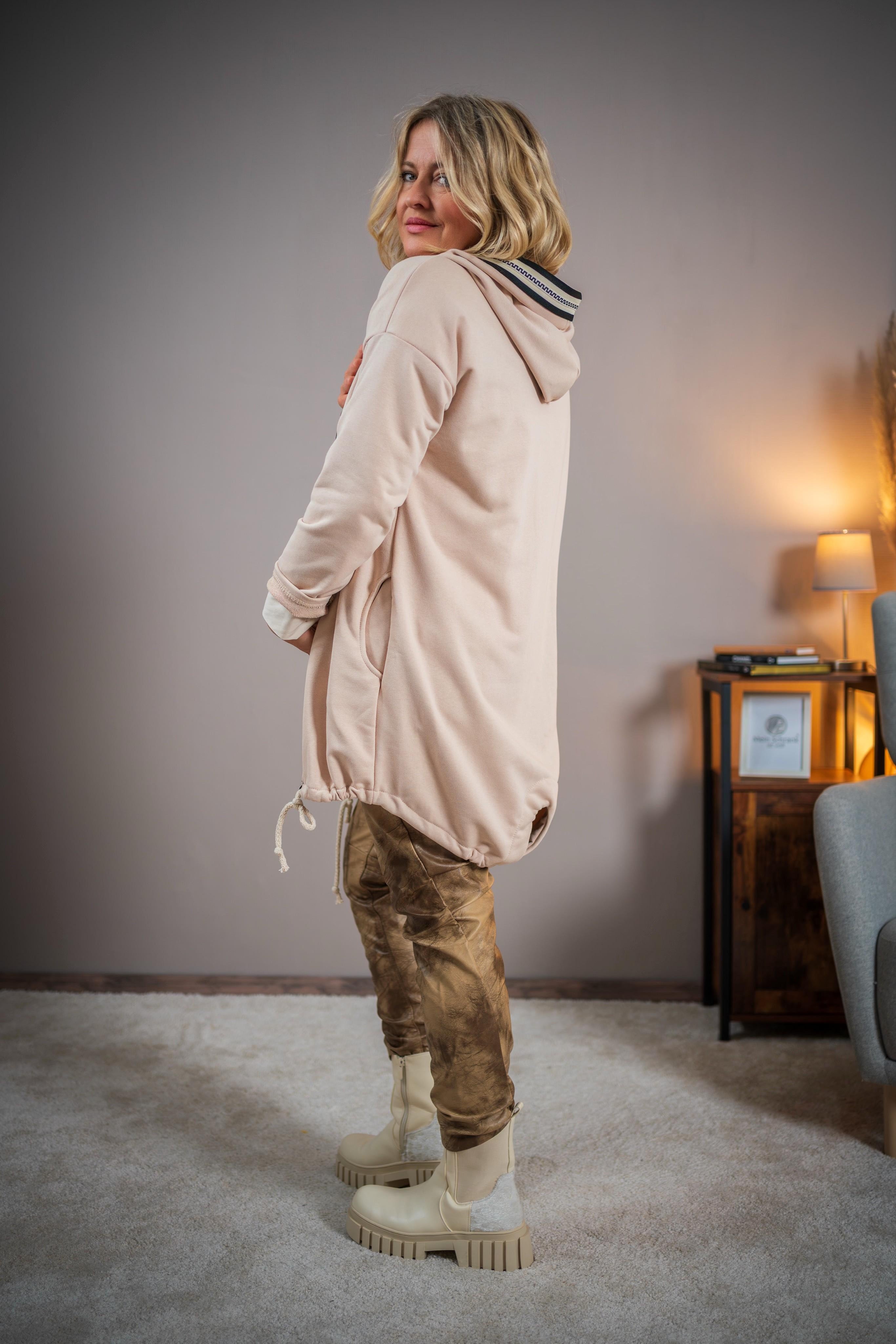 Lange Kapuzenjacke, beige