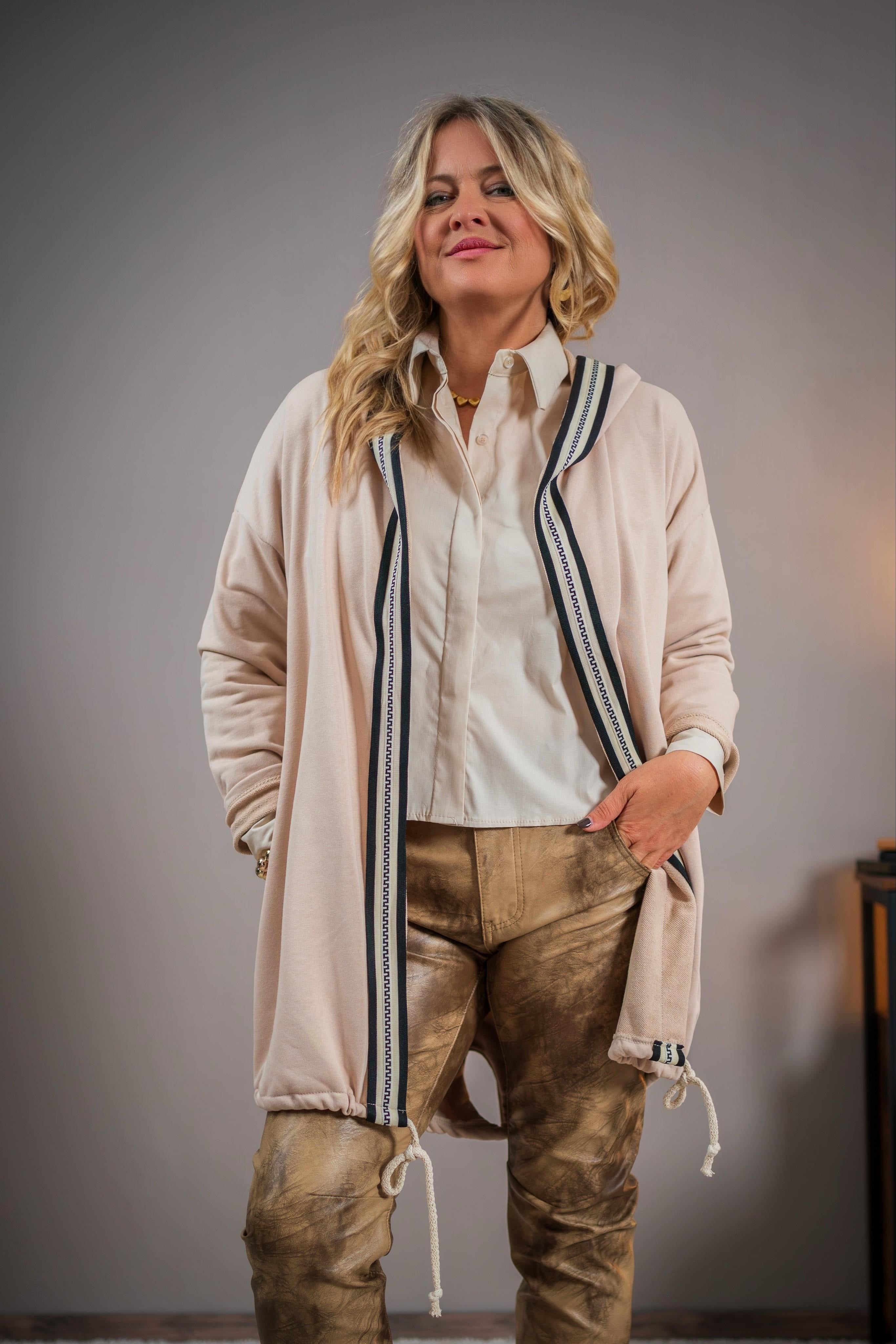 Lange Kapuzenjacke, beige