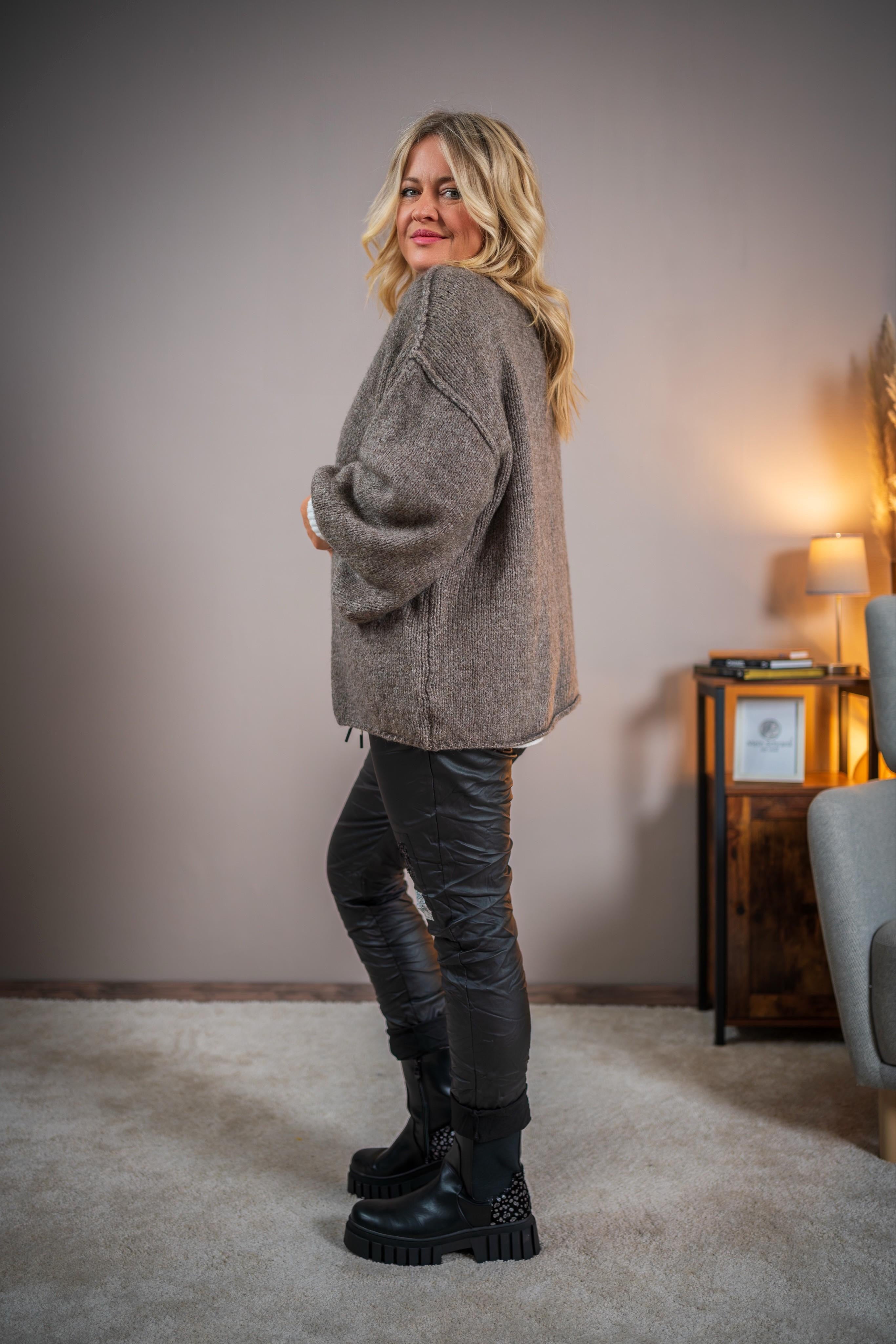 Oversize-Strickjacke, taupe