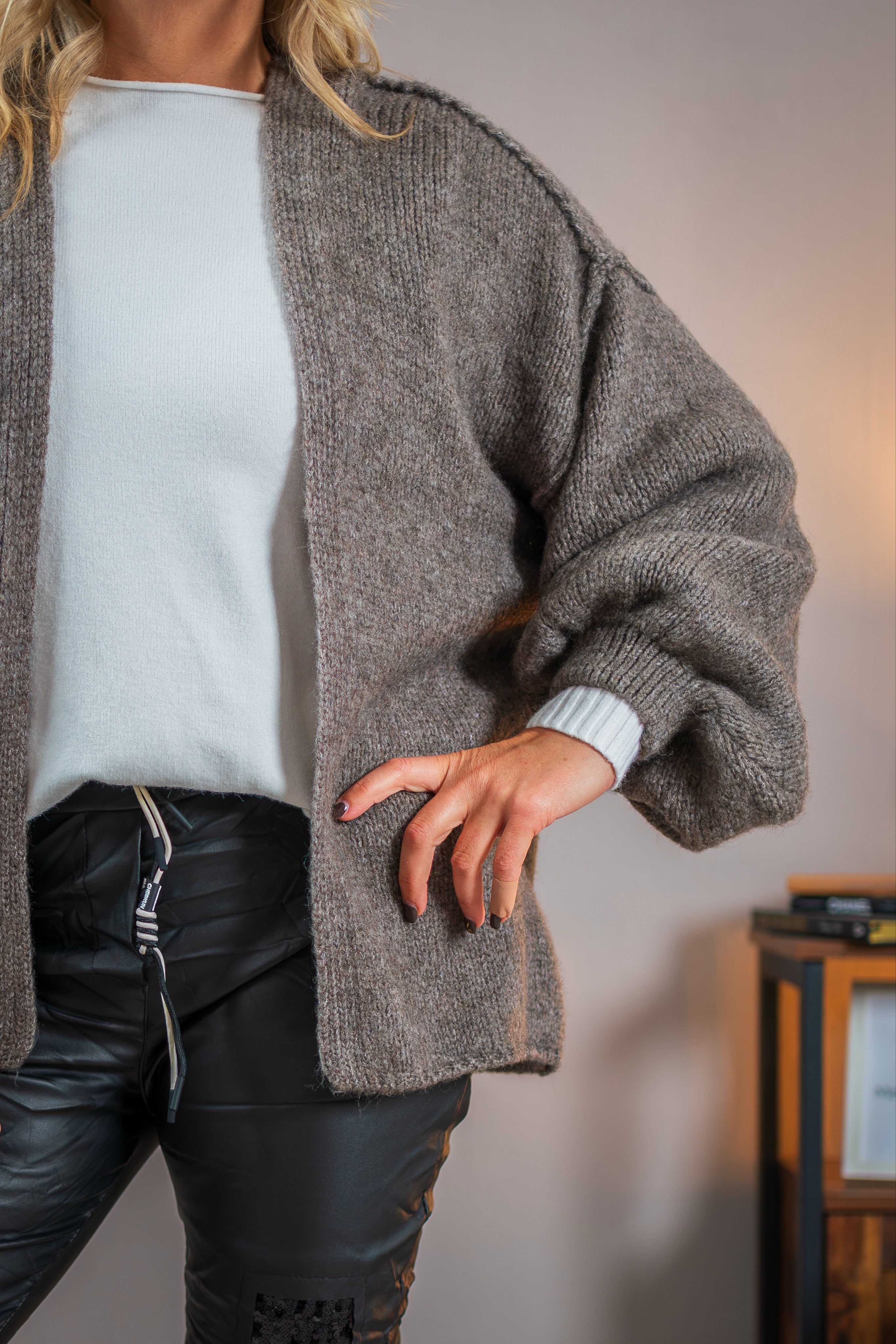Oversize-Strickjacke, taupe
