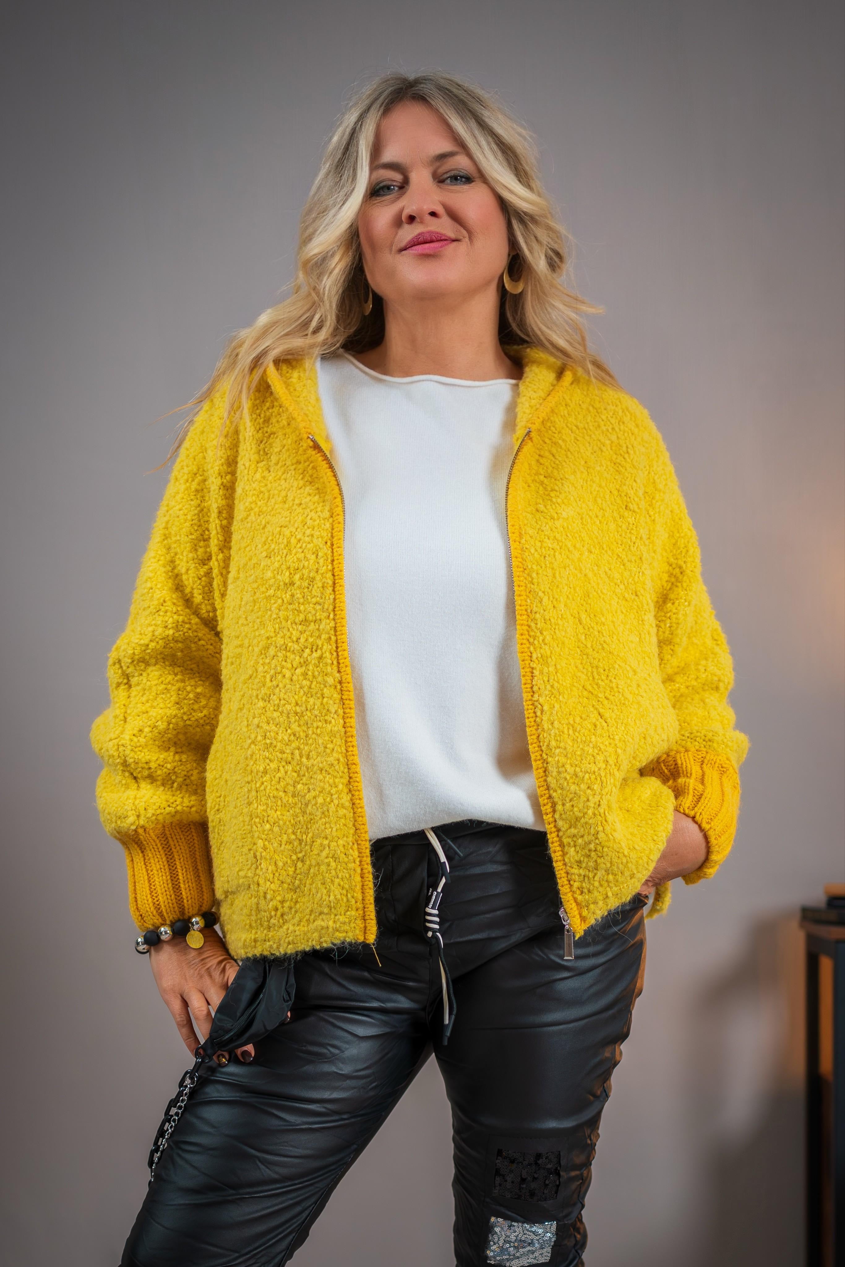 Bouclé-Jacke, sonnengelb