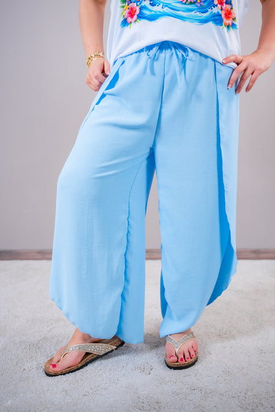Palazzo Hose mit Beinschlitzen, hellblau