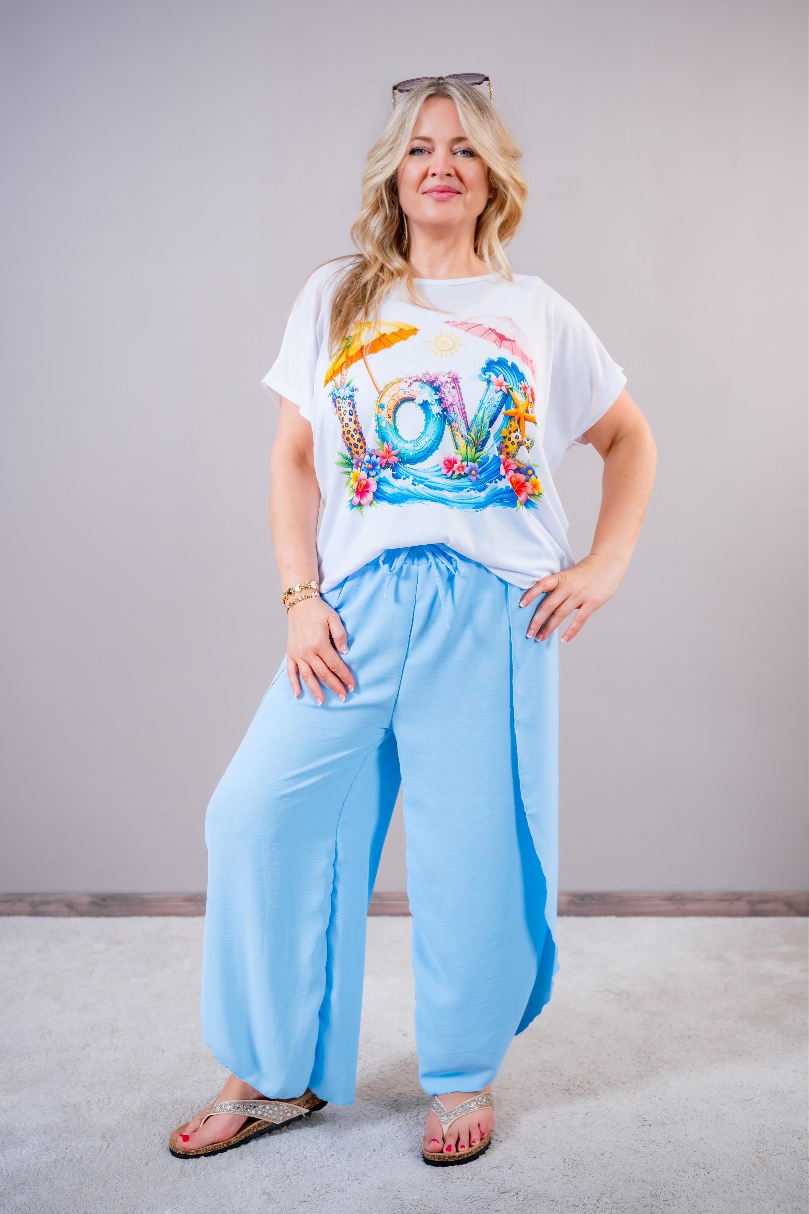 Palazzo Hose mit Beinschlitzen, hellblau