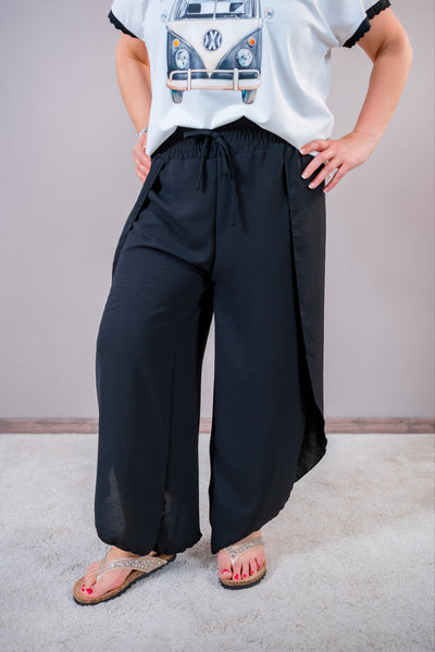 Palazzo-Hose mit Beinschlitzen, schwarz