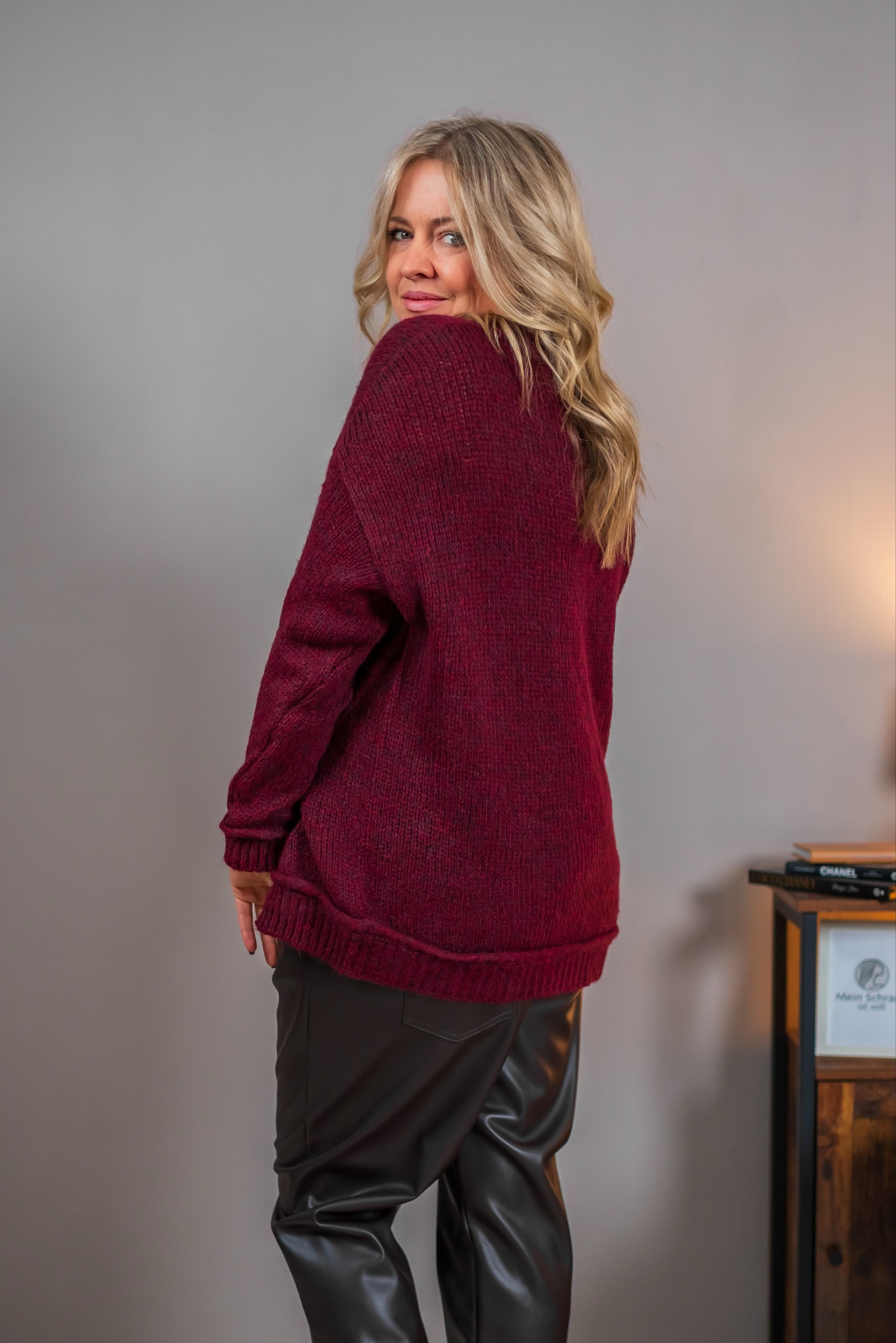 Strickpullover mit Strukturdetails, bordeaux