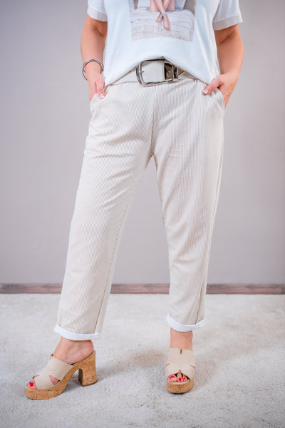 Leichte Hose mit Streifen, creme/beige