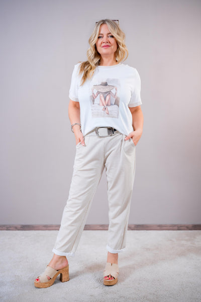 T-Shirt mit Print, cremeweiß