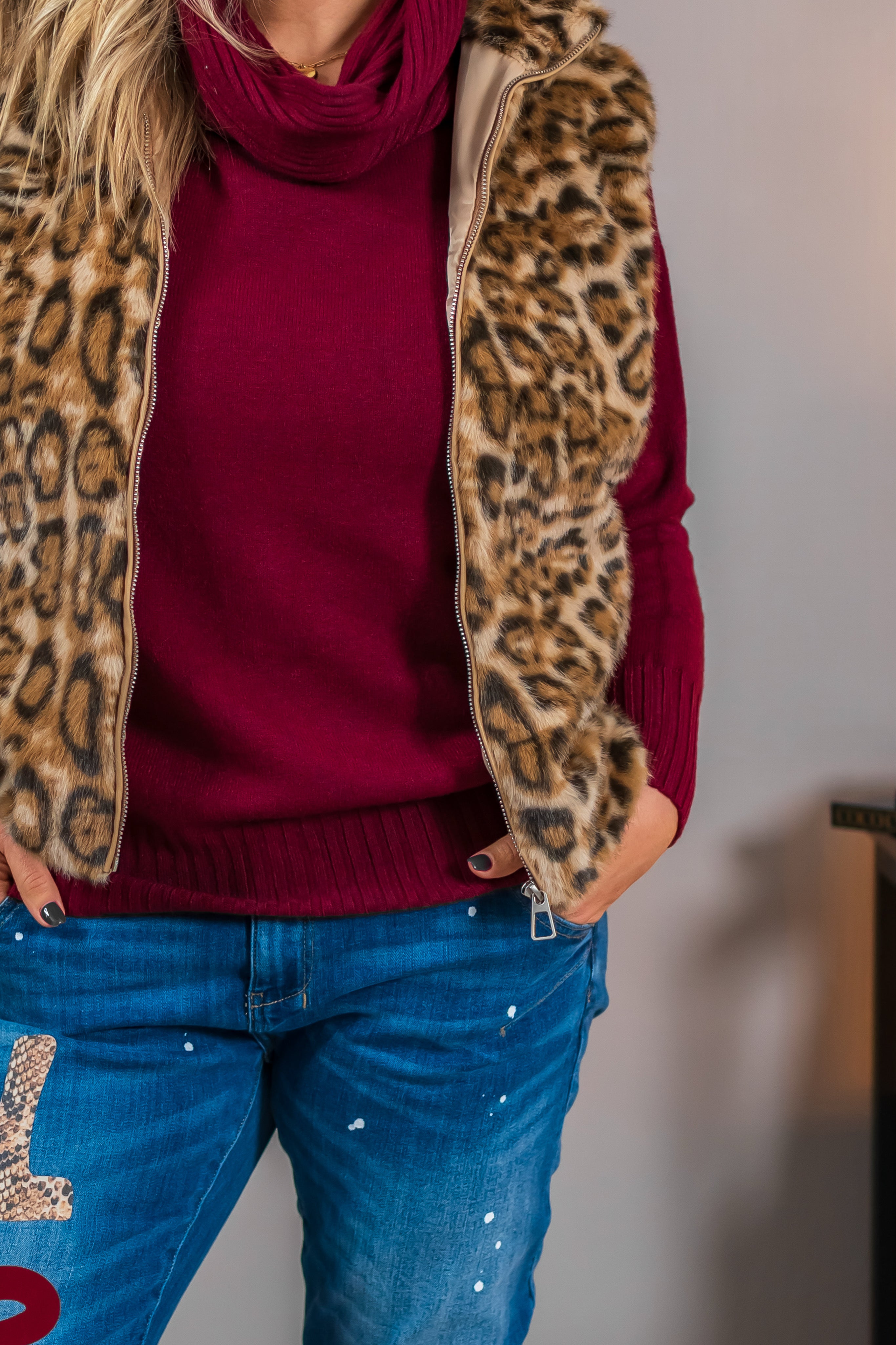 Weste im Leo-Look aus Kunstfell, beige-hellbraun