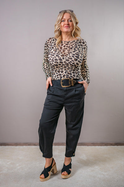 Feines Langarmshirt im Leo-Muster, beige/braun