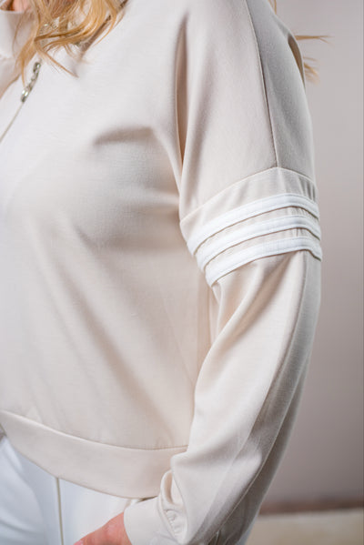 Stylische Sweatjacke mit Kontraststreifen, creme/weiß