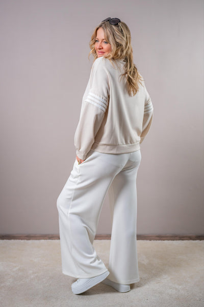 Stylische Sweatjacke mit Kontraststreifen, creme/weiß