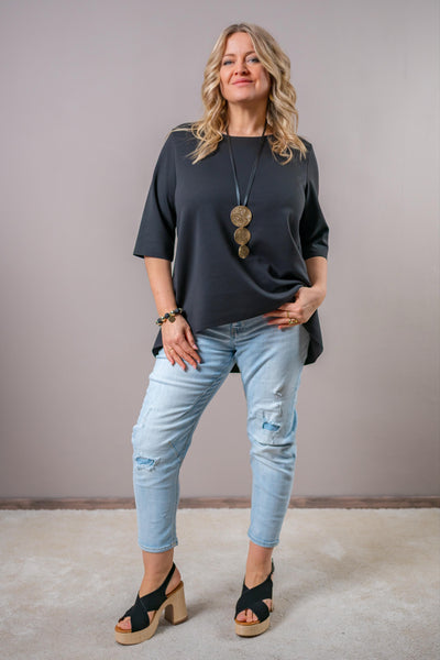 Halbarm-Shirt mit Rundhalsausschnitt, schwarz