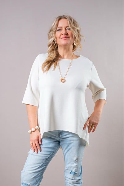 Halbarm-Shirt mit Rundhalsausschnitt, creme