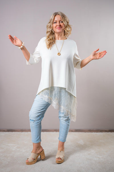 Asymmetrisches Longtop aus Spitze, creme