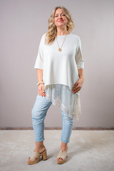 Halbarm-Shirt mit Rundhalsausschnitt, creme