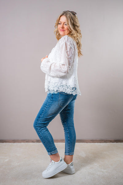 Bluse mit Allover-Details, weiß