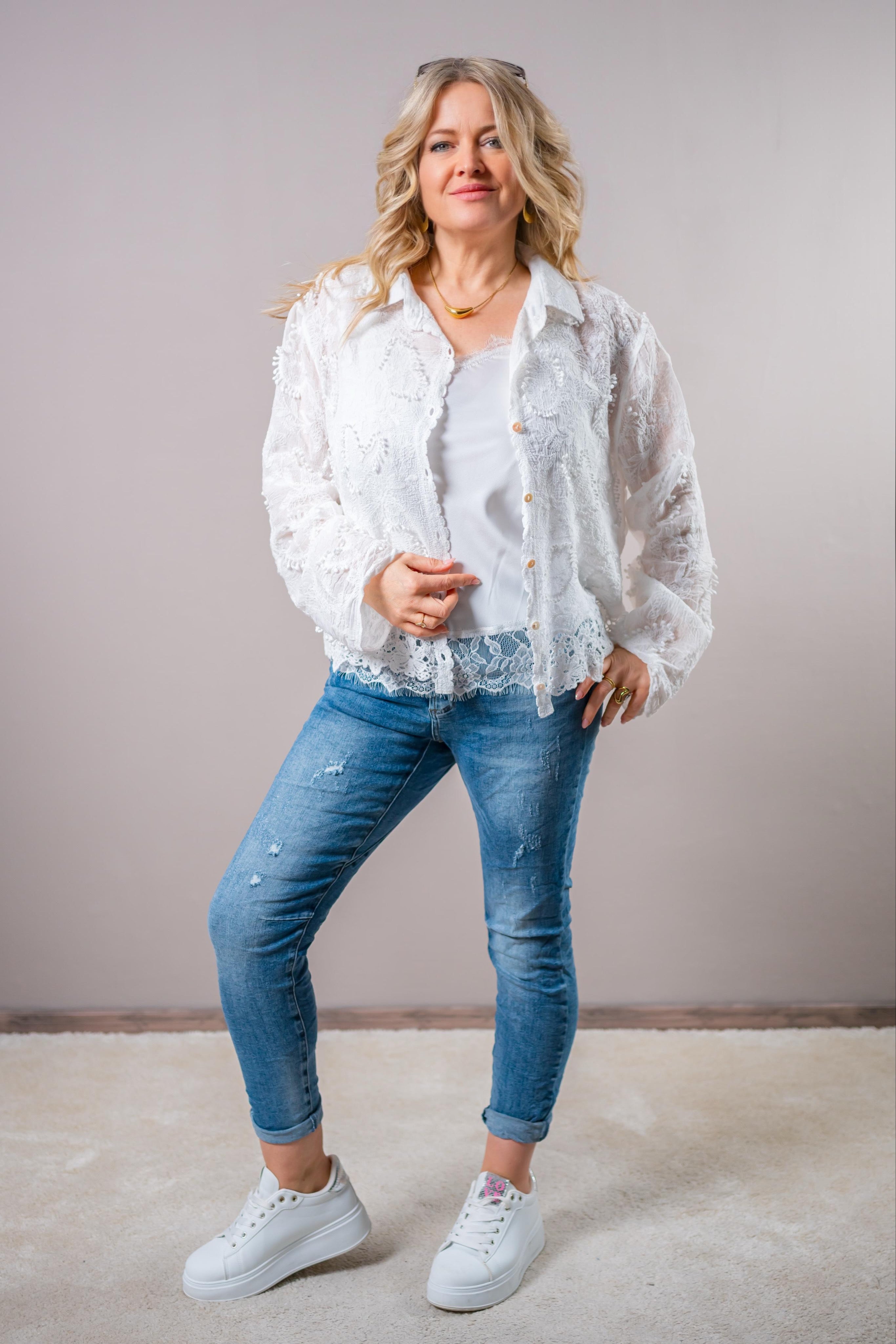 Bluse mit Allover-Details, weiß