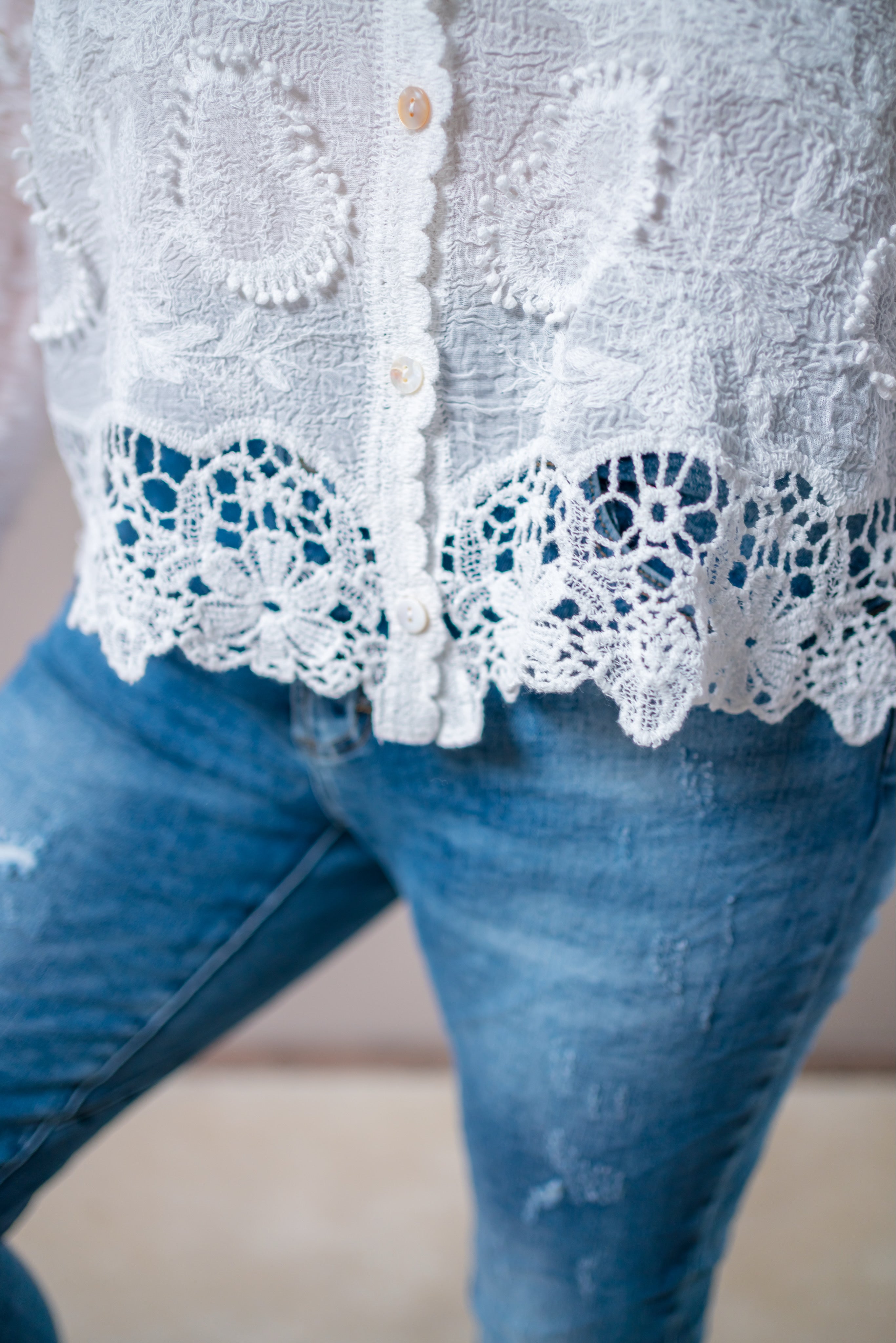 Bluse mit Allover-Details, weiß