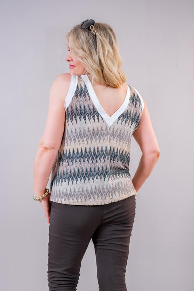 Ärmelloses Top mit V-Ausschnitt, weiß/beige/creme/schwarz