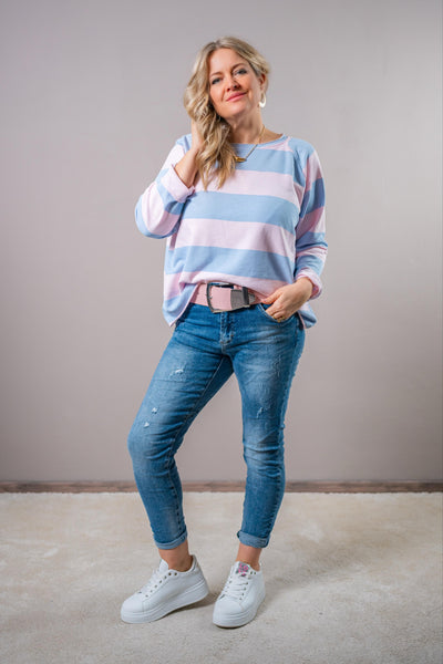 Gestreiftes Sweatshirt, rosa/blau