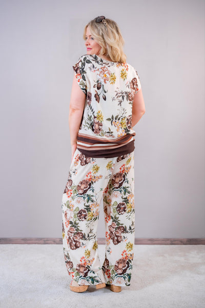 Weite Hose mit Allover-Blumendesign, mehrfarbig