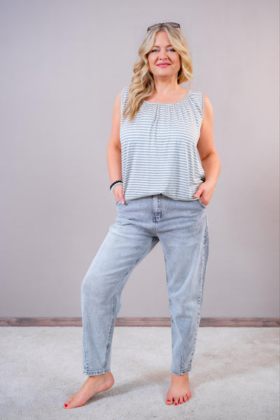 Barrel Jeans mit hohem Bund, light grey