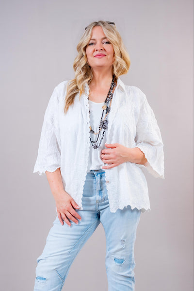 Crash-Bluse mit Stickerei, weiß
