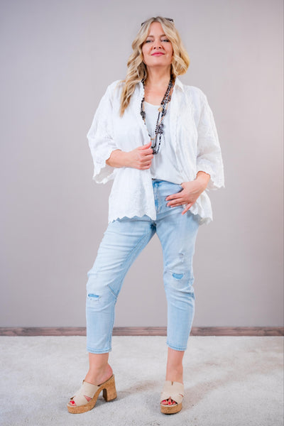 Crash-Bluse mit Stickerei, weiß