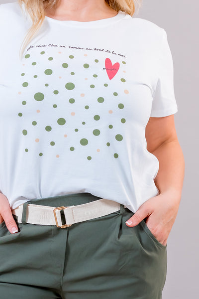 T-Shirt "Je veux lire" mit Punkte-Print, off-white