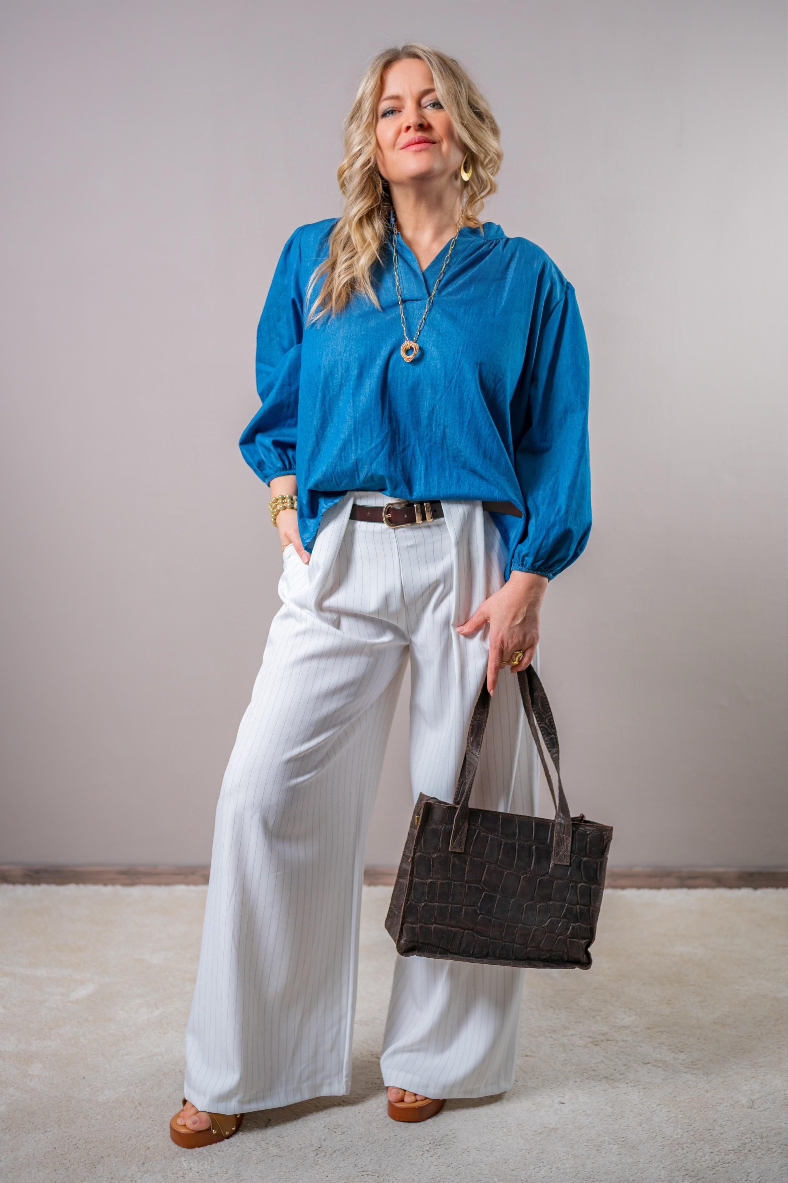 Bluse in Denim-Style, blau