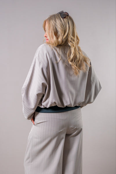 Wide Leg Hose mit Bundfalten, grau-beige