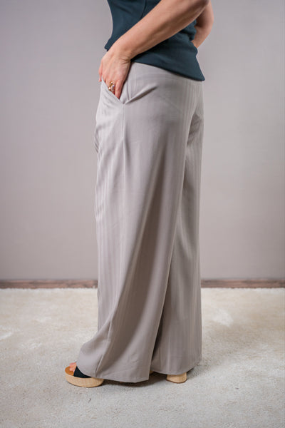 Wide Leg Hose mit Bundfalten, grau-beige