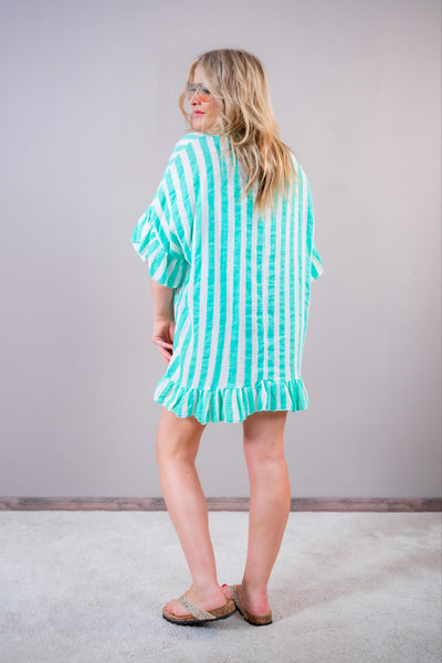 Sommerkleid 'Mint Stripes', weiß/mint