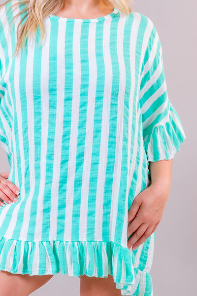 Sommerkleid 'Mint Stripes', weiß/mint