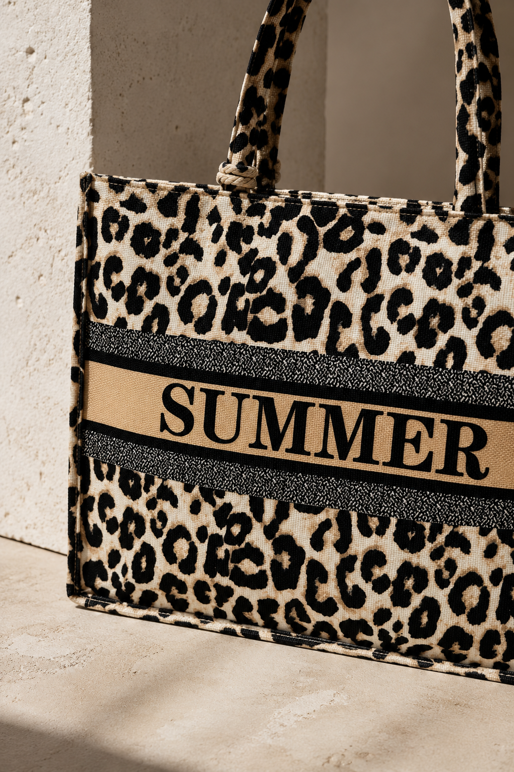 'SUMMER' Shopper Leo-Print mit Mini-Etui