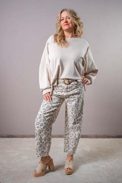 Oversize-Sweatshirt mit Patch, beige