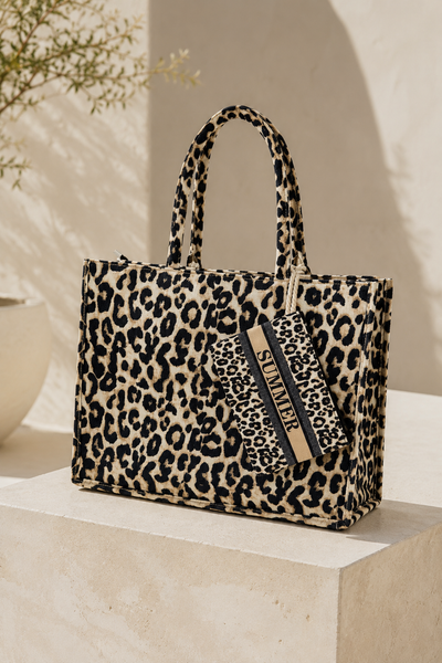 'SUMMER' Shopper Leo-Print mit Mini-Etui