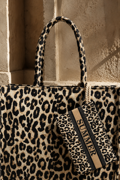 'SUMMER' Shopper Leo-Print mit Mini-Etui
