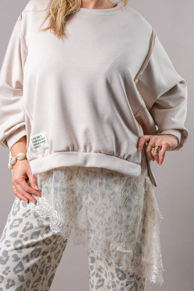 Oversize-Sweatshirt mit Patch, beige