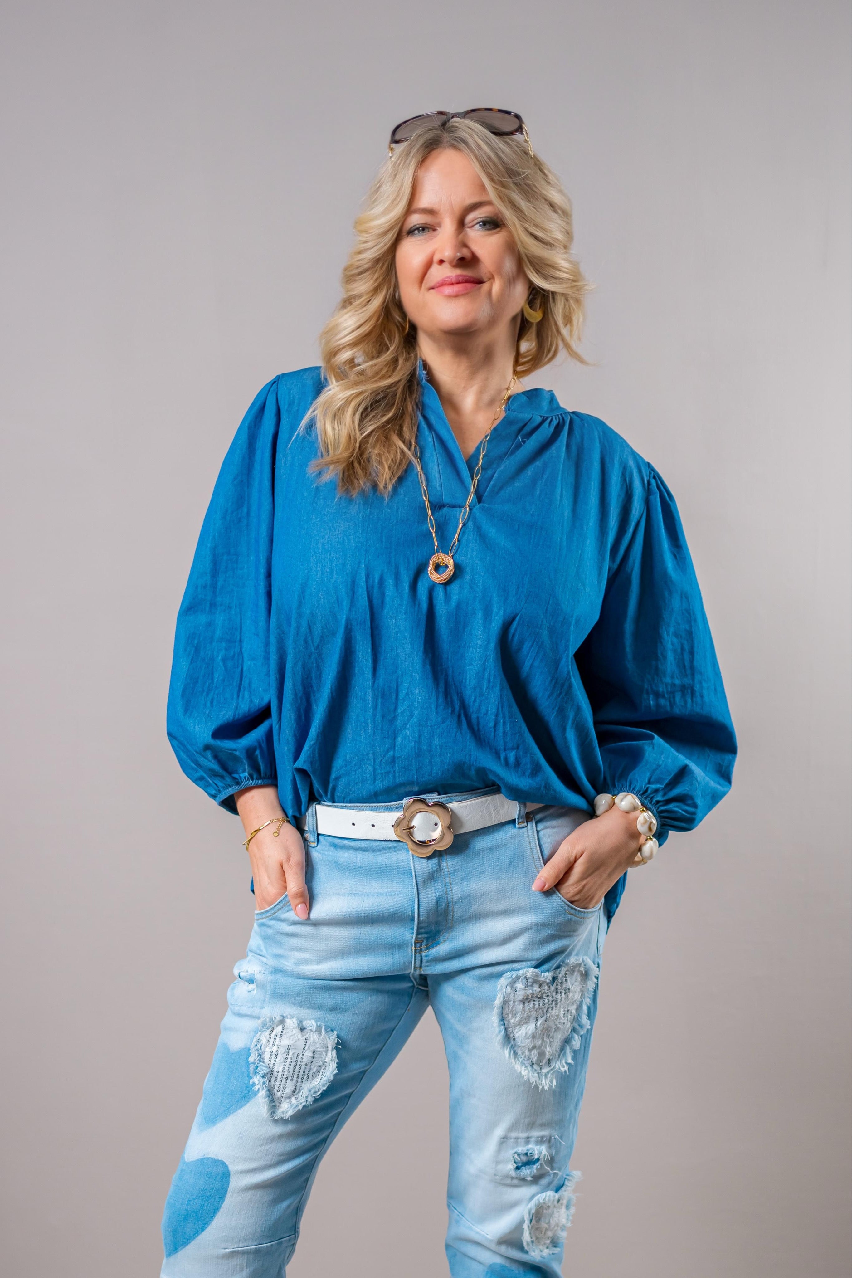 Bluse in Denim-Style, blau