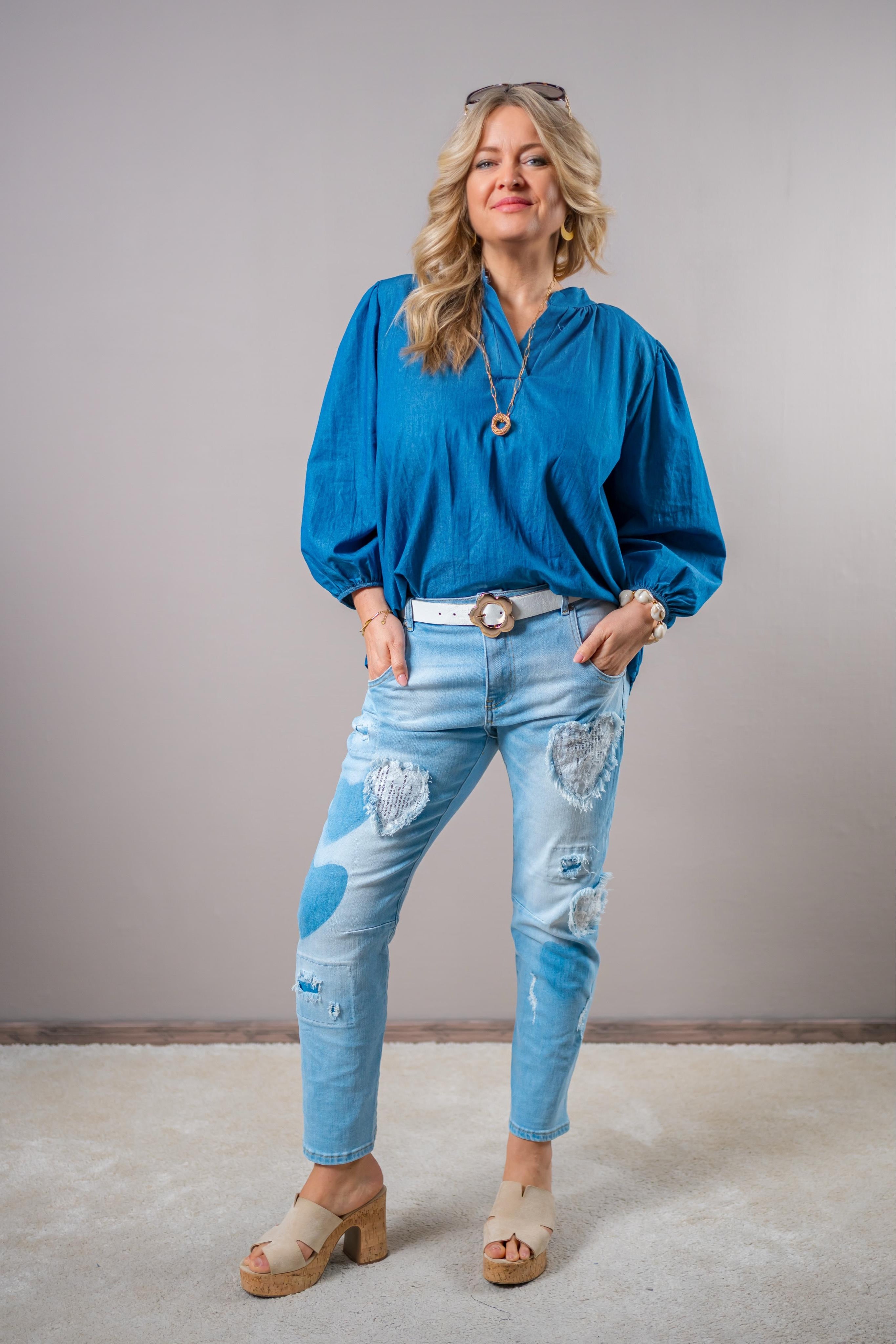 Bluse in Denim-Style, blau