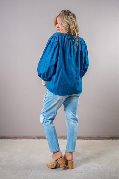Bluse in Denim-Style, blau