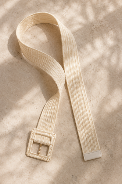 Breiter Stretchgürtel Creme-Gold, Eckige Schnalle