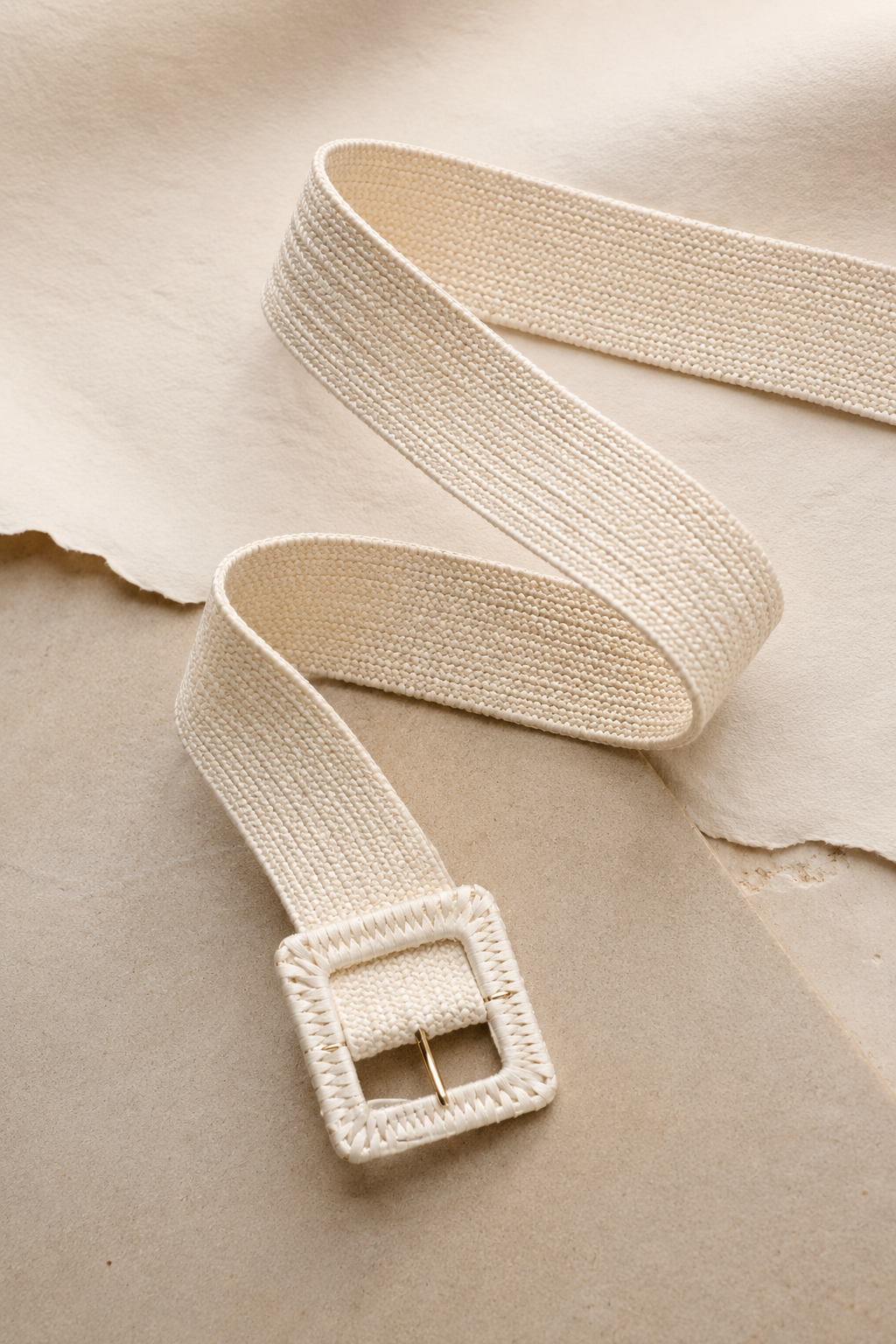 Breiter Stretchgürtel Creme-Gold, Eckige Schnalle