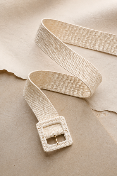 Breiter Stretchgürtel Creme-Gold, Eckige Schnalle