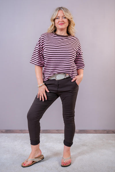 Stretchhose mit Crinkle-Effekt, schokobraun