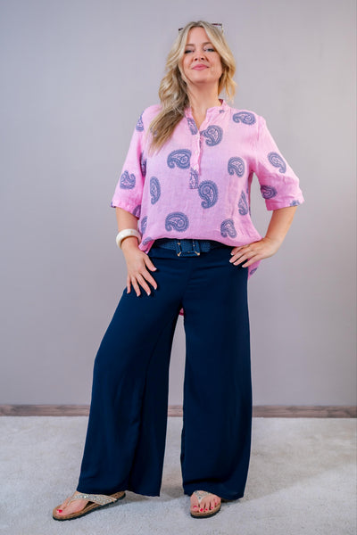 Leinen-Bluse mit Paisley-Muster, rosa