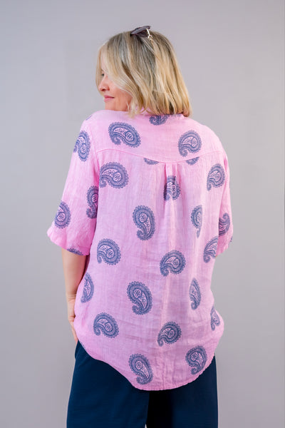 Leinen-Bluse mit Paisley-Muster, rosa