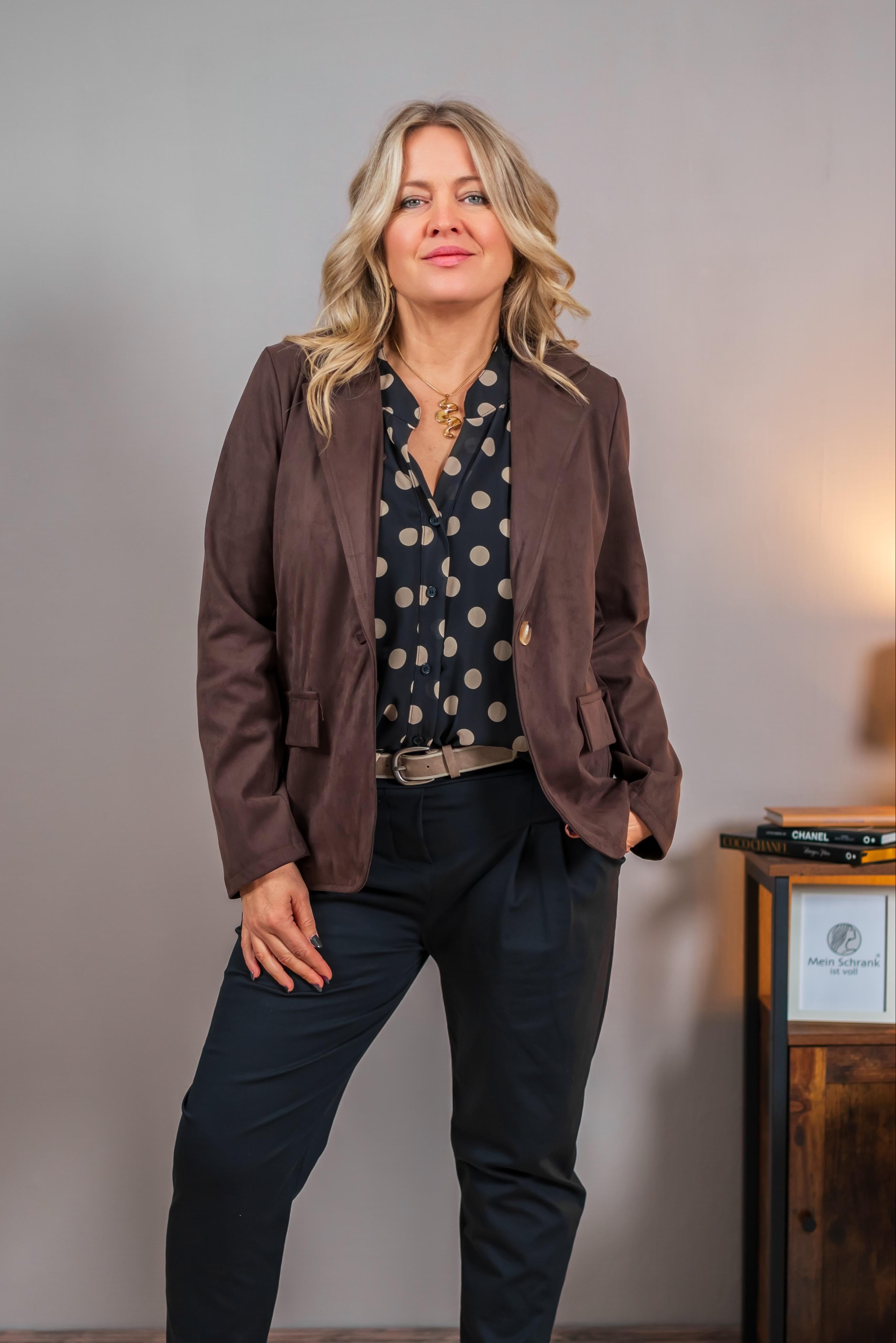 Leichter Blazer in Wildlederoptik, schokobraun